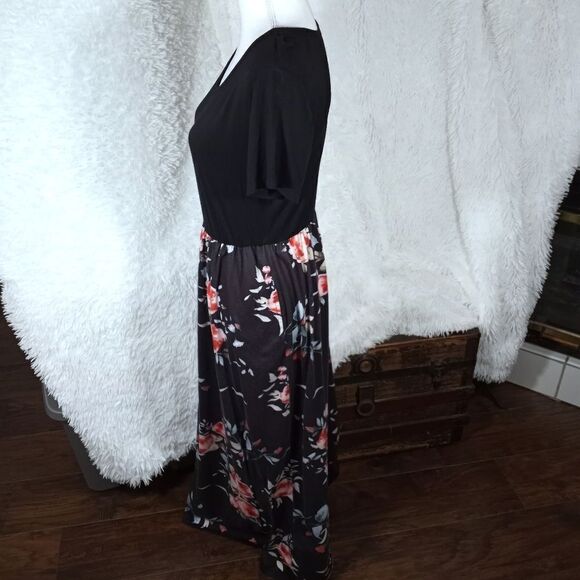 BLACK & PINK FLORAL MAXI DRESS SZ.L GUC - Picture 5 of 9